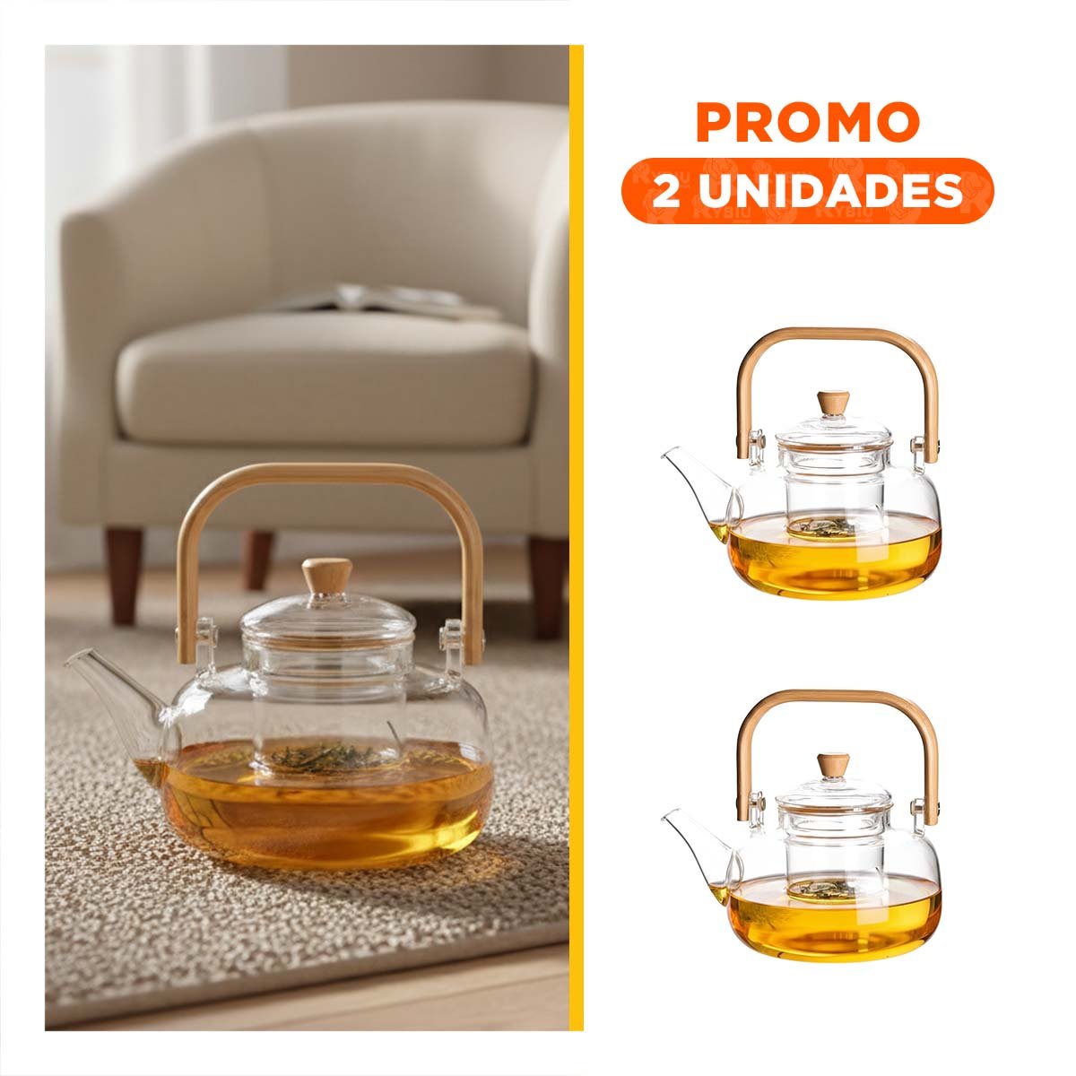 PACK2 CONTENEDOR DE BOROSILICATO CON FILTRO Y ASA DE MADERA TRANSPARENTE - 1