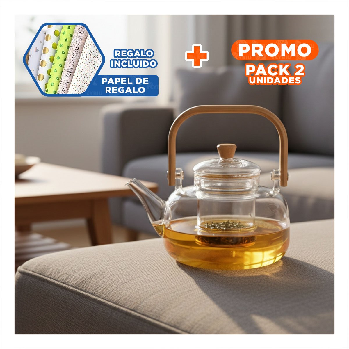 PACK2 CONTENEDOR CREATIVO PARA PREPARAR TE E INFUSIONES EN CASA TRANSPARENTE Y+PAPEL REGALO - 1