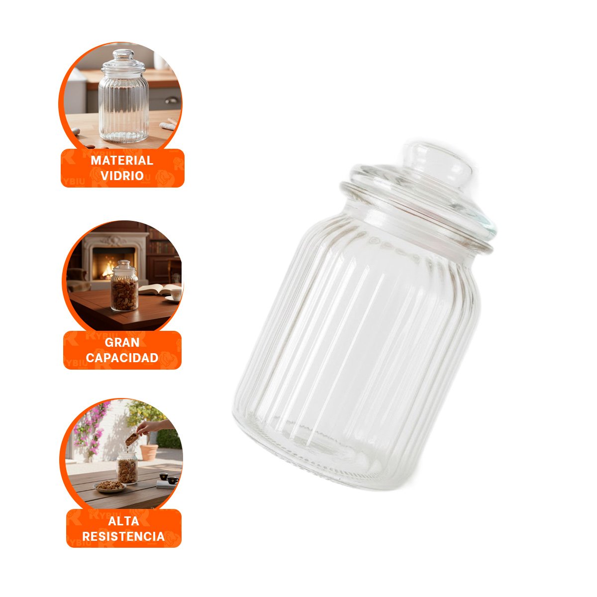FRASCO DE VIDRIO 1020ML TRANSPARENTE A RAYAS DE MODELO MUY FINO REAL - 3