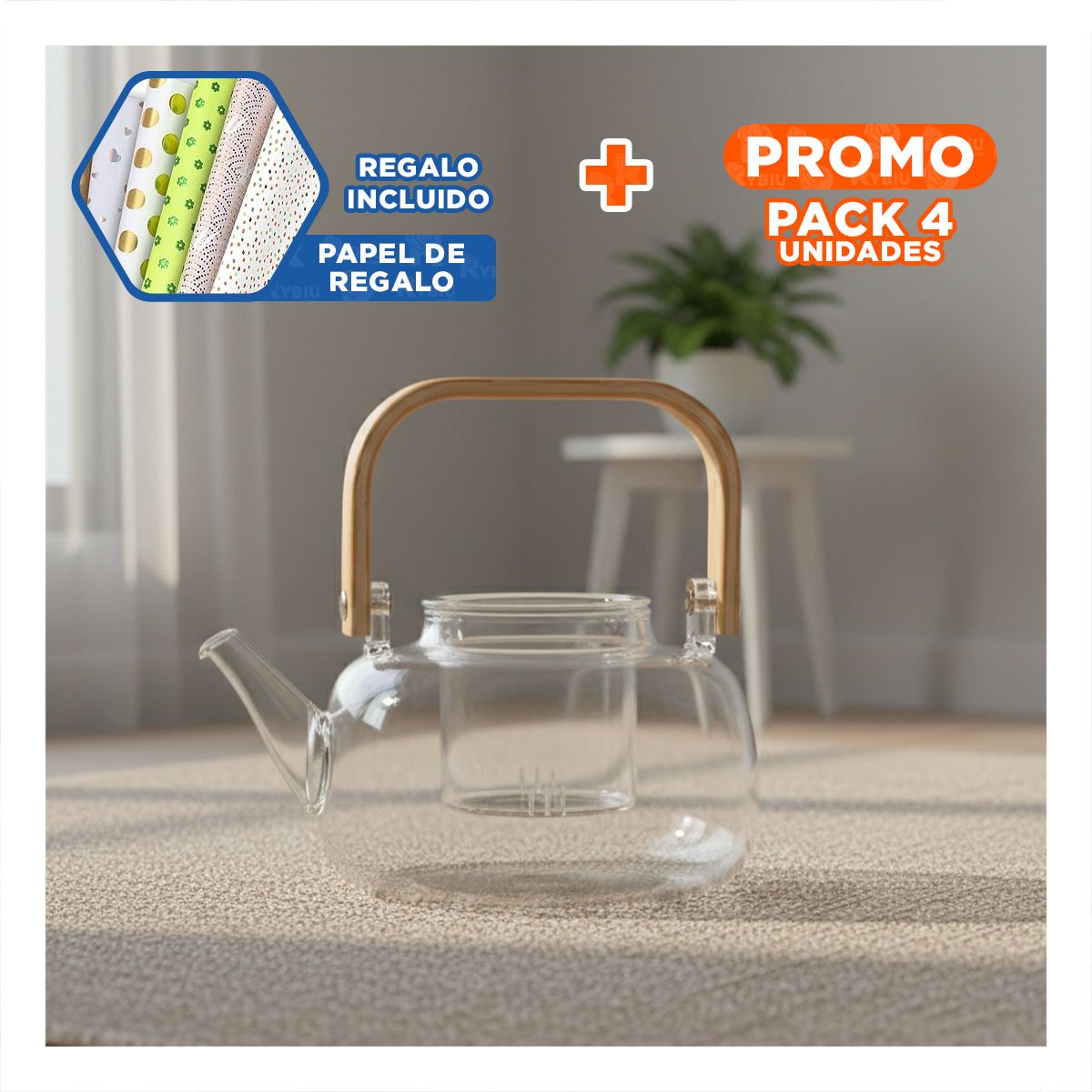 PACK4 CONTENEDOR ELEGANTE PARA USO DIARIO EN COCINA Y MESA TRANSPARENTE Y+PAPEL REGALO - 1