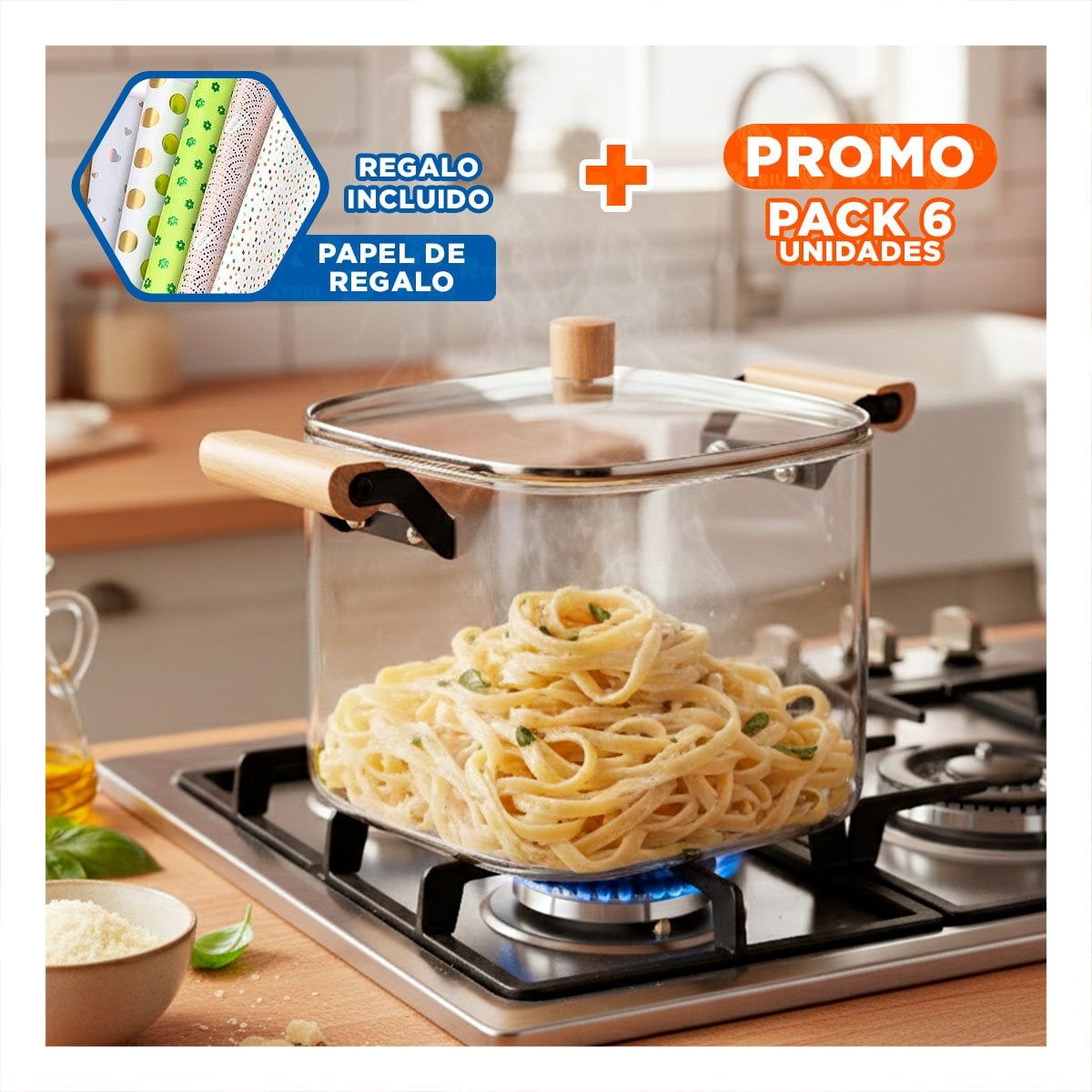 PACK6 RECIPIENTE TRANSPARENTE DE GRAN CAPACIDAD PARA COCINA 5500ML Y+PAPEL REGALO - 1