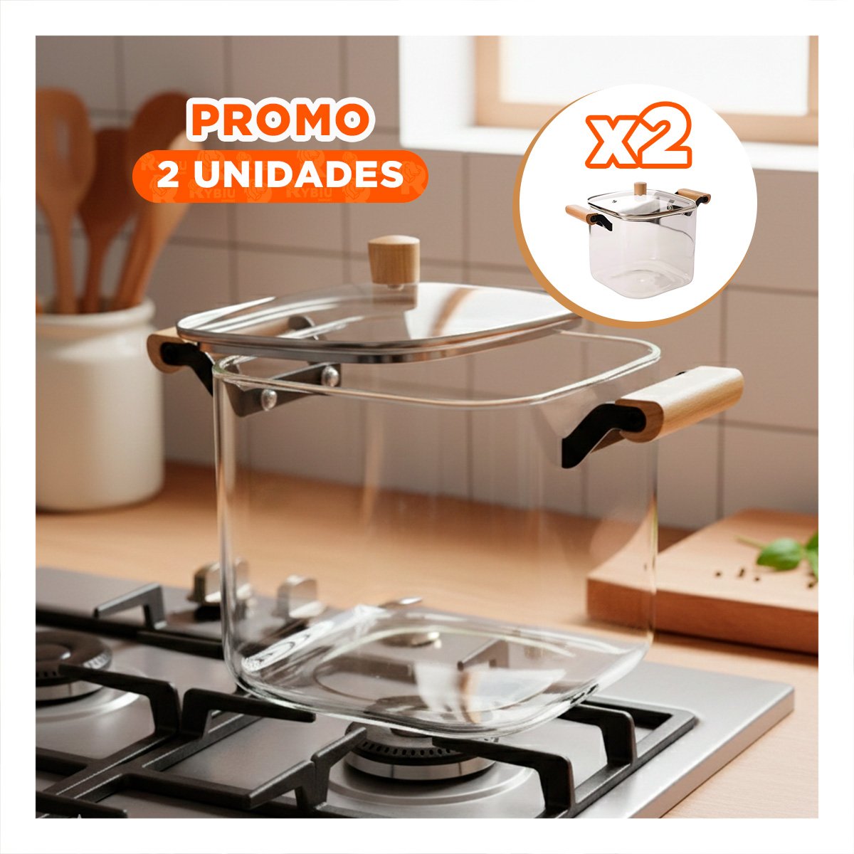 PACK2 CALDERO RESISTENTE AL CALOR CON ESTILO ELEGANTE 5500ML TRANSPARENTE Y+REGALO STICKER - 1