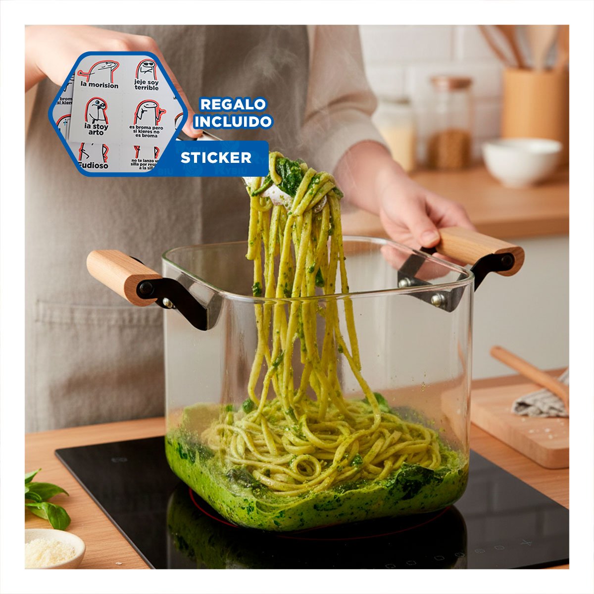 CAZUELA RESISTENTE PARA GUISOS Y SOPAS CASERAS 5500ML TRANSPARENTE Y+REGALO STICKER - 1