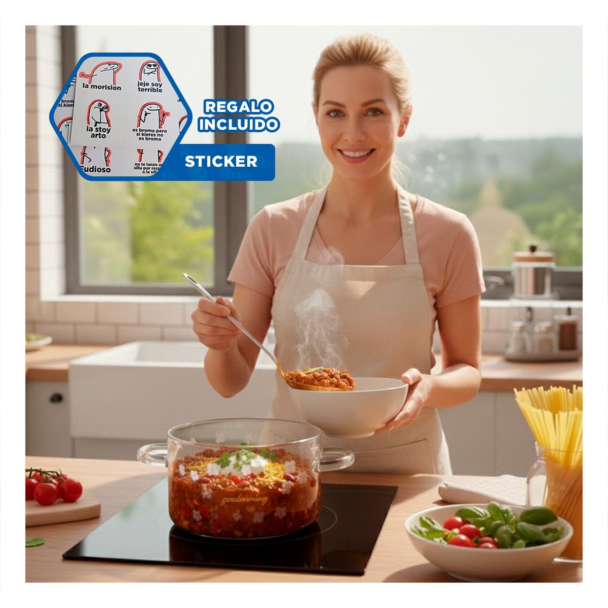 RECIPIENTE MULTIUSO PARA COCCION Y SERVICIO EN MESA 1,8L TRANSPARENTE Y+REGALO STICKER - 1