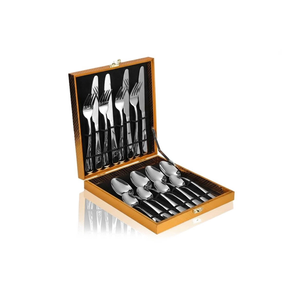KIT DE CUBIERTOS PARA COMEDOR FAMILIAR CON CAJA PLATEADO Y+LIGAS REGALO - 3