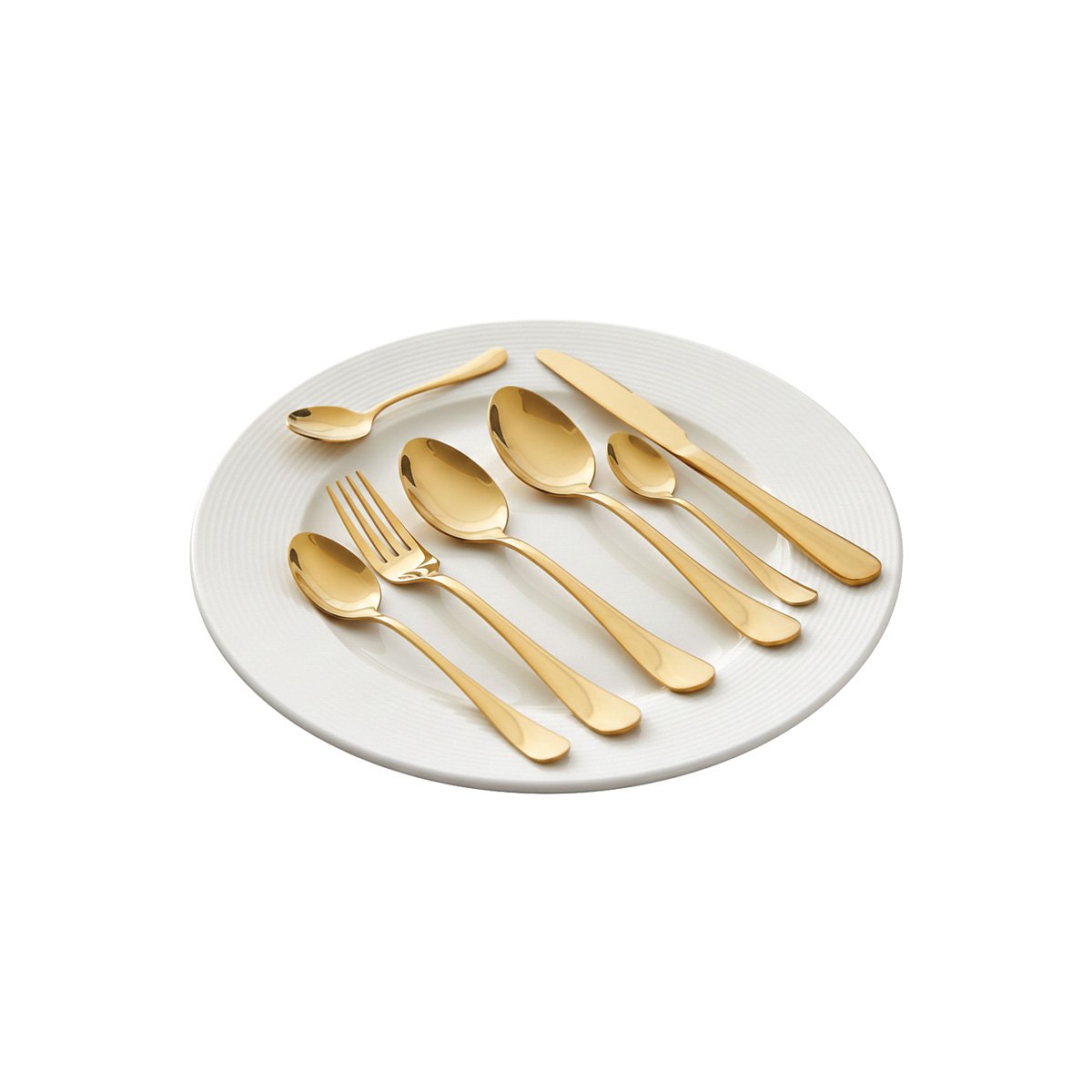 COLECCION MODERNA 16 CUBIERTOS PARA SERVICIO DE MESA DORADO Y+PAPEL REGALO - 1