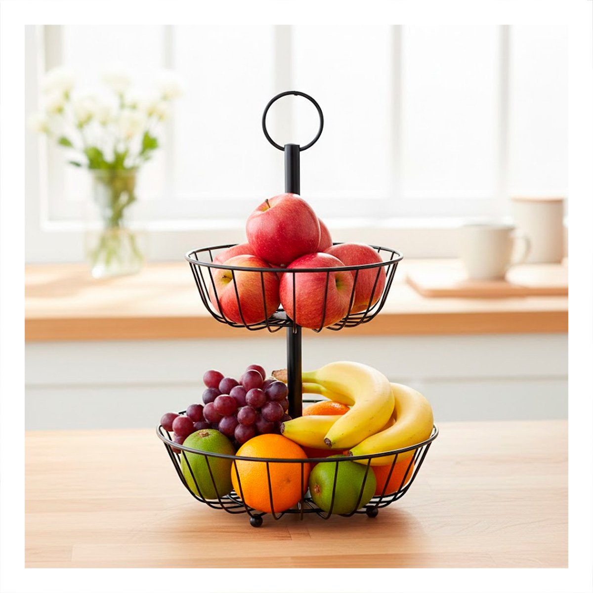 PACK2 FRUTERO CIRCULAR DE 2 NIVELES METAL NEGRO MODERNO - 2