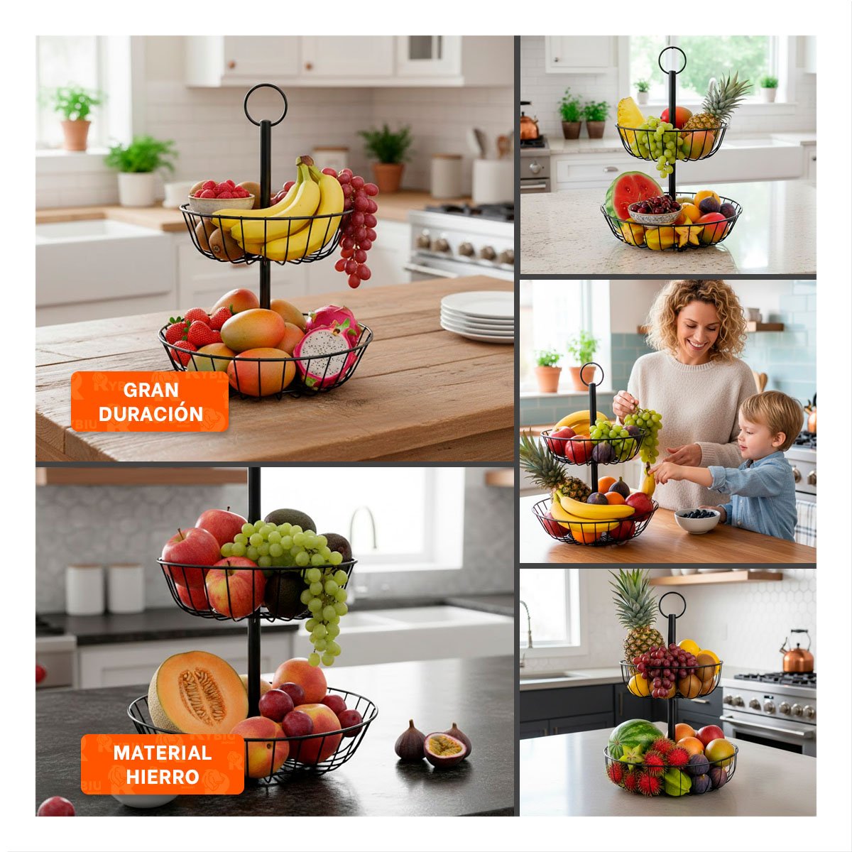 PACK4 ORGANIZADOR DE FRUTAS CIRCULAR 2 NIVELES NEGRO DECORATIVO Y+REGALO STICKER - 2