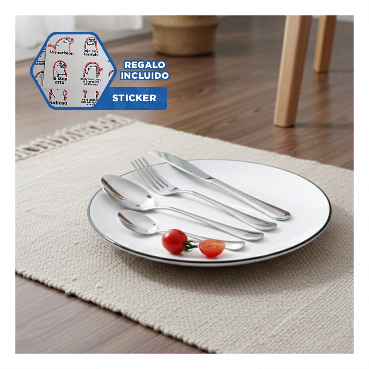 KIT FUNCIONAL DE CUBIERTOS 16 PIEZAS CON ESTUCHE PLATEADO Y+REGALO STICKER - 1