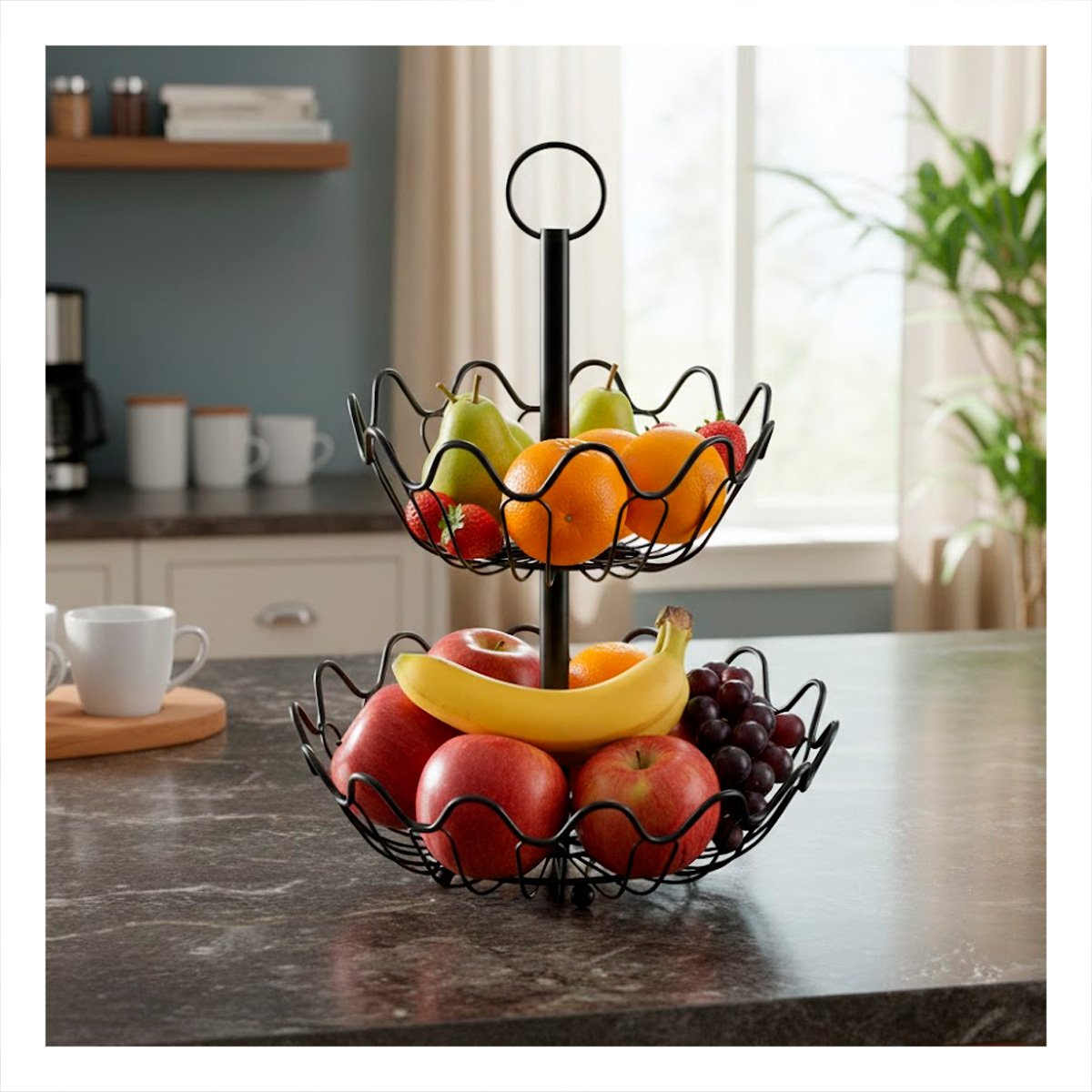 PACK2 FRUTERO MODERNO 2 PISOS CIRCULAR ONDAS COLOR NEGRO Y+REGALO STICKER - 3