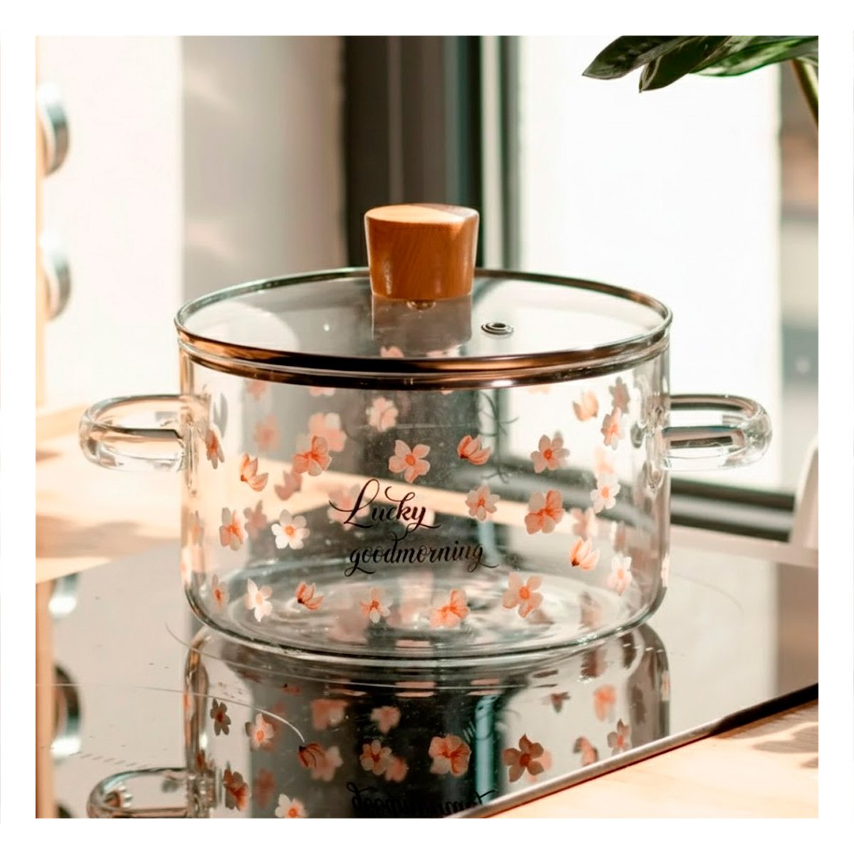 RECIPIENTE DE VIDRIO 1,8L CON TAPA DE BOROSILICATO Y ASA TRANSPARENTE - 1