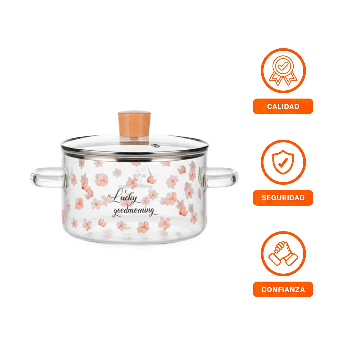 RECIPIENTE DE VIDRIO 1,8L CON TAPA DE BOROSILICATO Y ASA TRANSPARENTE - 3