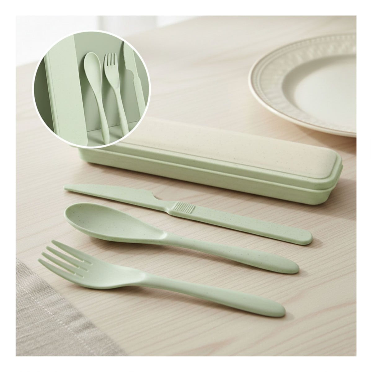 SET 3 CUBIERTOS CON ESTUCHE MINIMALISTA PORTATIL VERDE Y+POST IT - 2