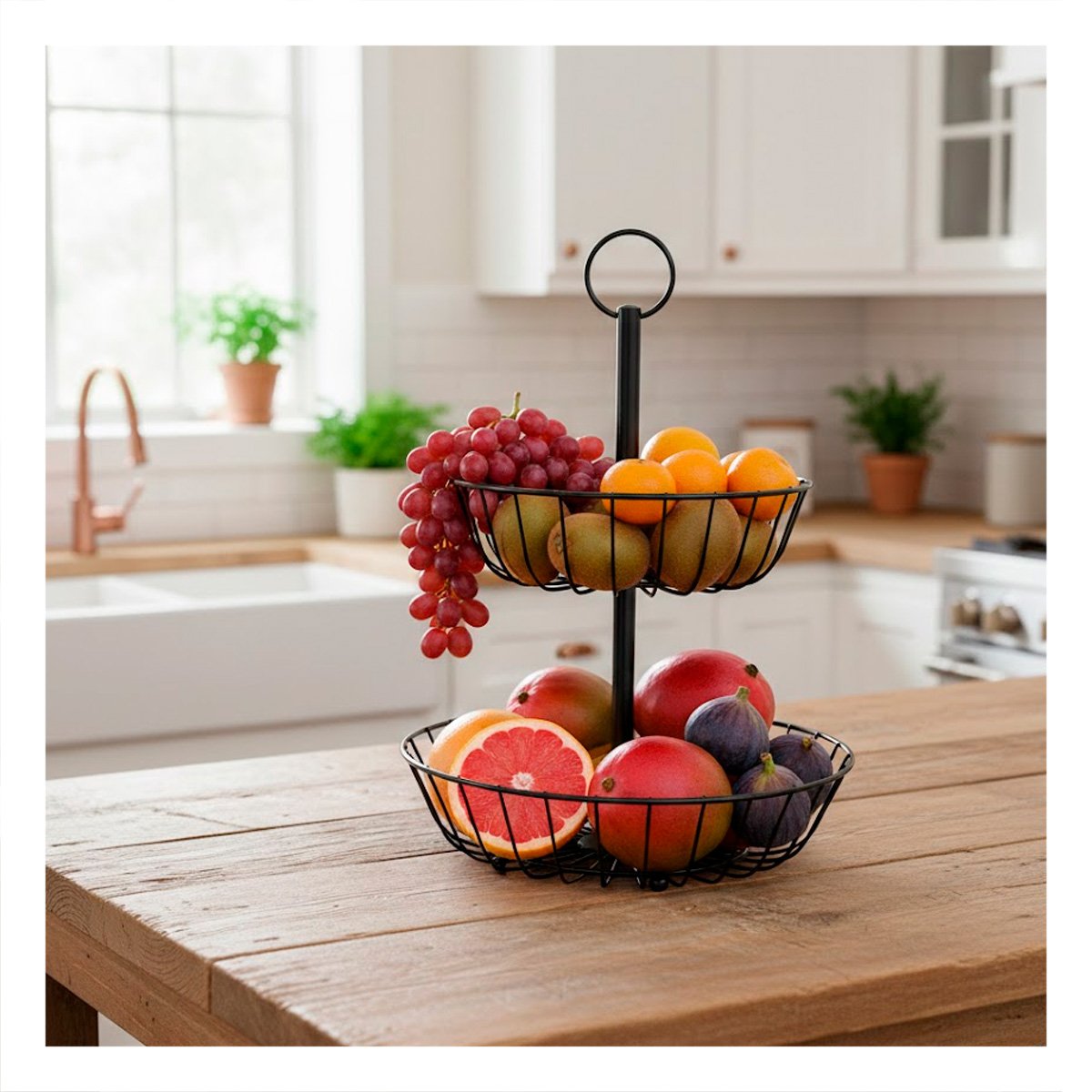 PACK6 FRUTERO CIRCULAR 2 PISOS METAL NEGRO PARA MESA - 3