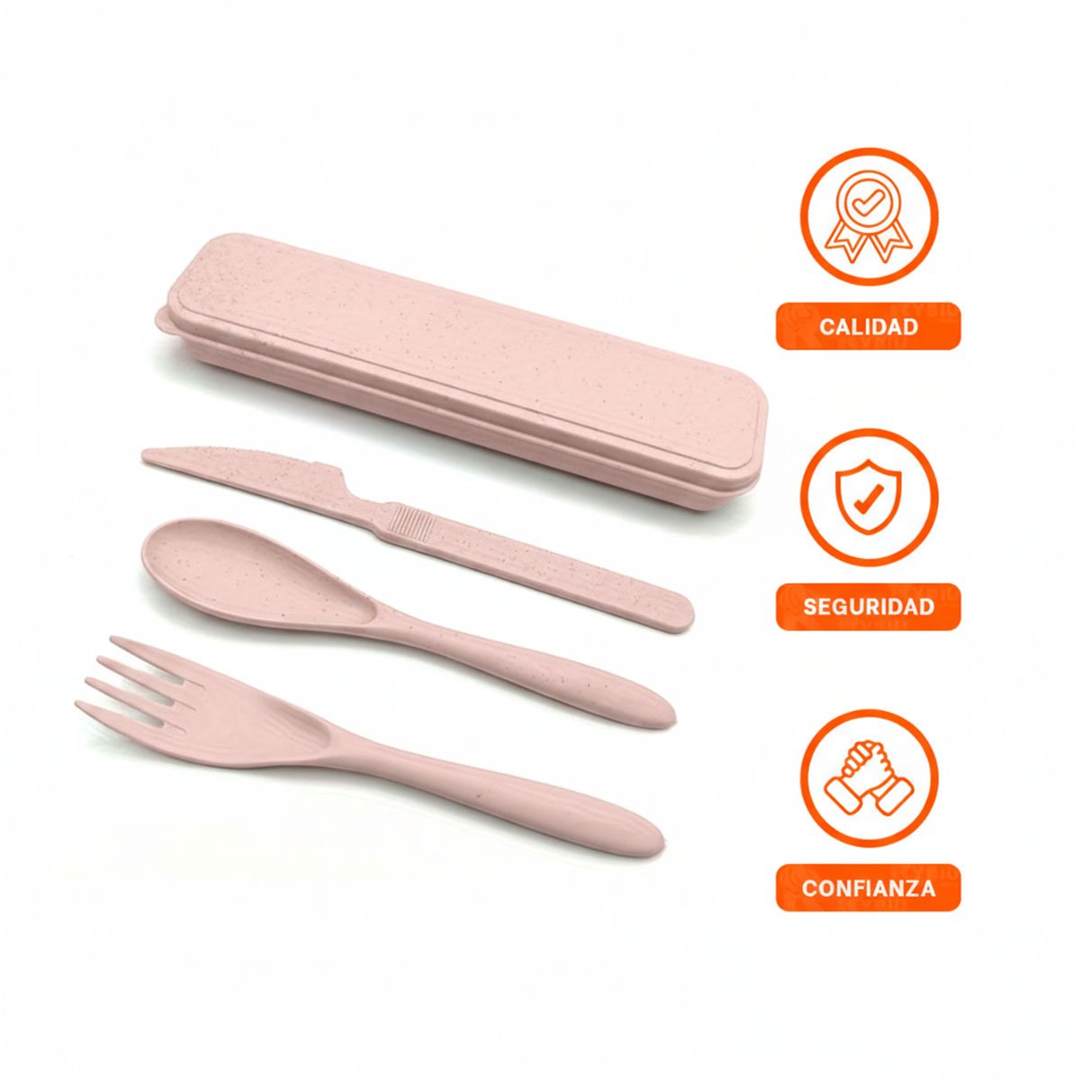 SET 3 PIEZAS DE CUBIERTOS REUTILIZABLES CON ESTUCHE ROSADO - 3