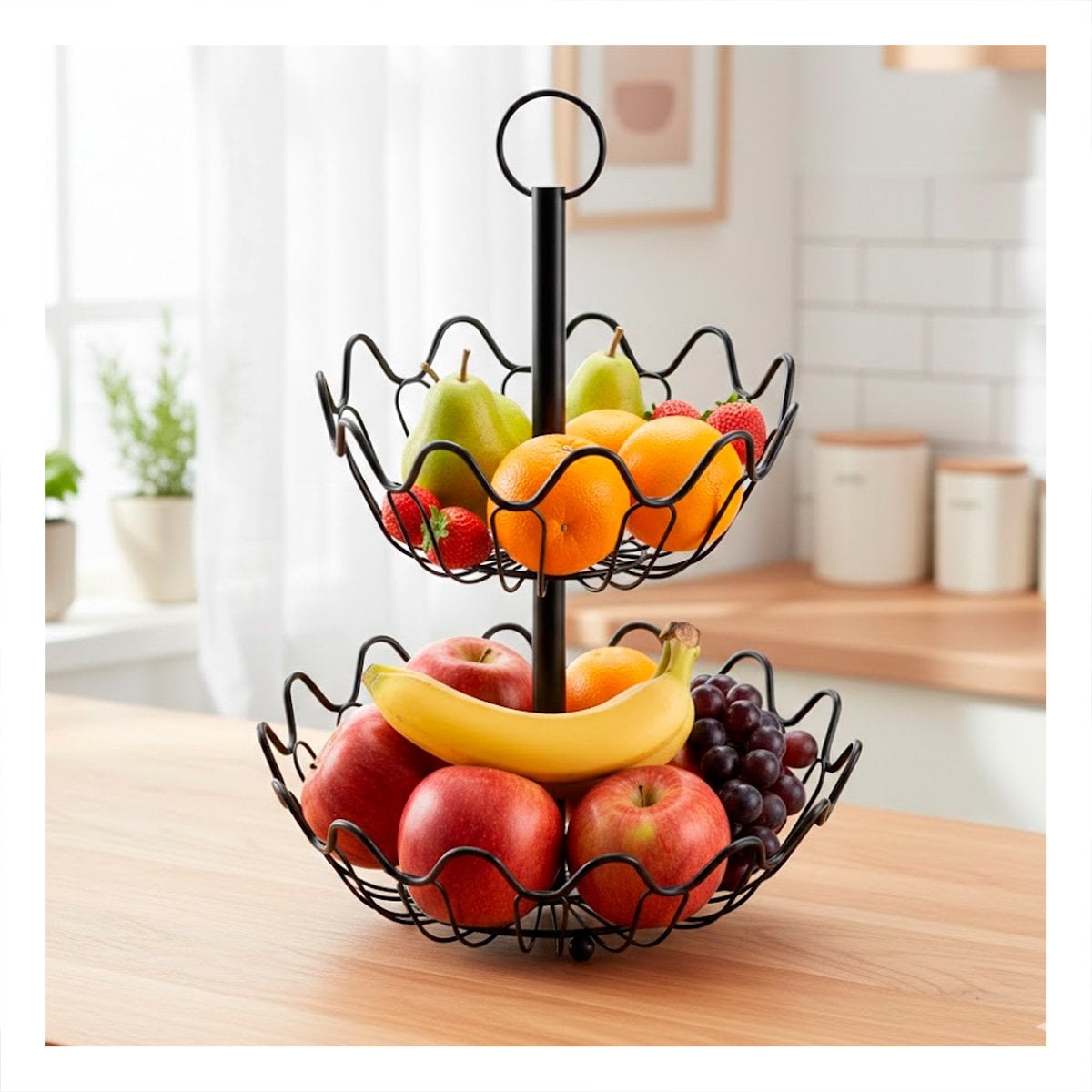 PACK6 FRUTERO CIRCULAR 2 PISOS CON BORDES ONDAS COLOR NEGRO - 2