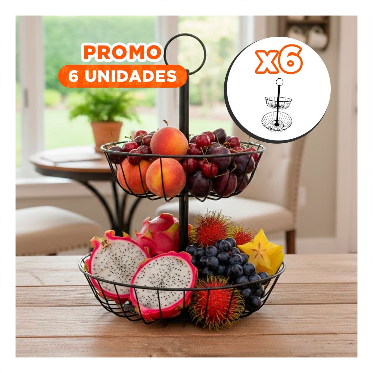 PACK6 FRUTERO DE MESA 2 NIVELES CIRCULAR NEGRO DISENO MODERNO Y+REGALO STICKER - 1