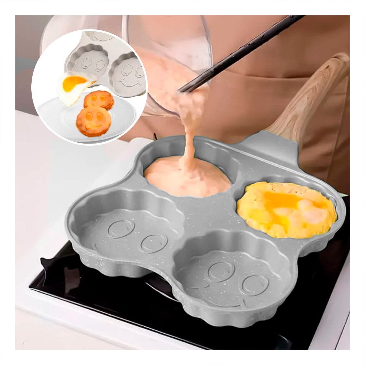 SARTEN CREATIVO PARA OMELETS PREPARACIONES Y COCINA DIARIA BEIGE Y+REGALO STICKER - 5