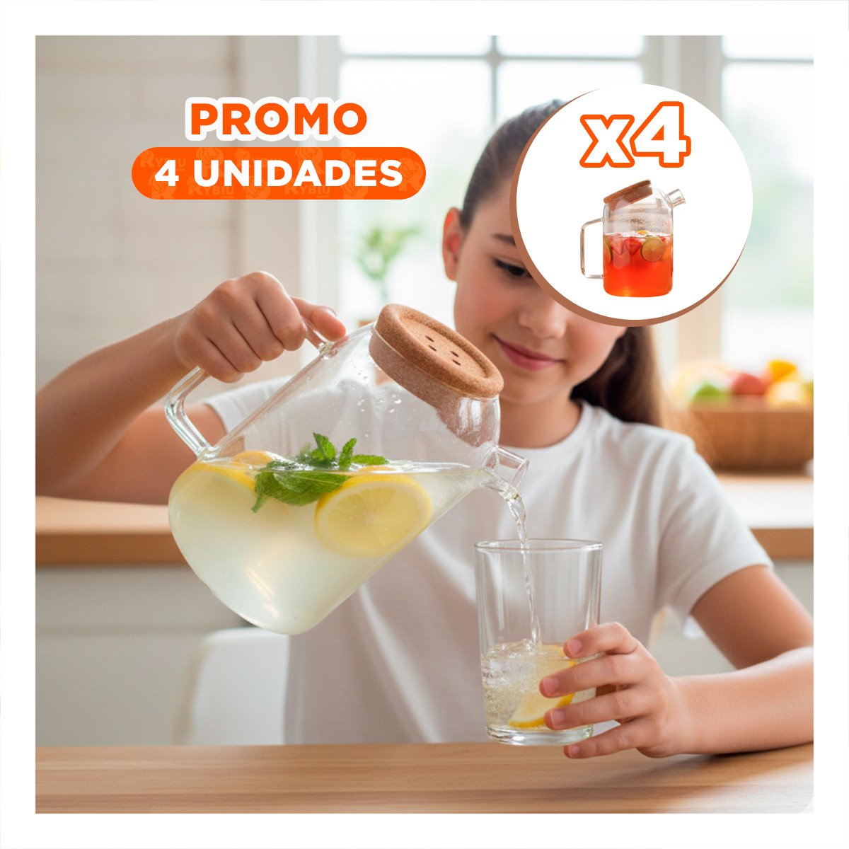 PACK4 ARTICULO ELEGANTE DE USO DIARIO CON BOROSILICATO Y TAPA DE CORCHO TRANSPARENTE - 1