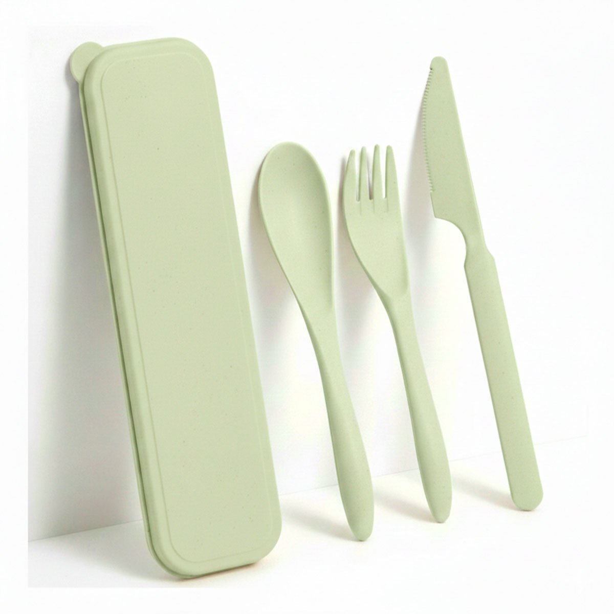 JUEGO 3 CUBIERTOS ECOLOGICOS CON ESTUCHE PRACTICO Y SEGURO VERDE Y+PAPEL REGALO - 1