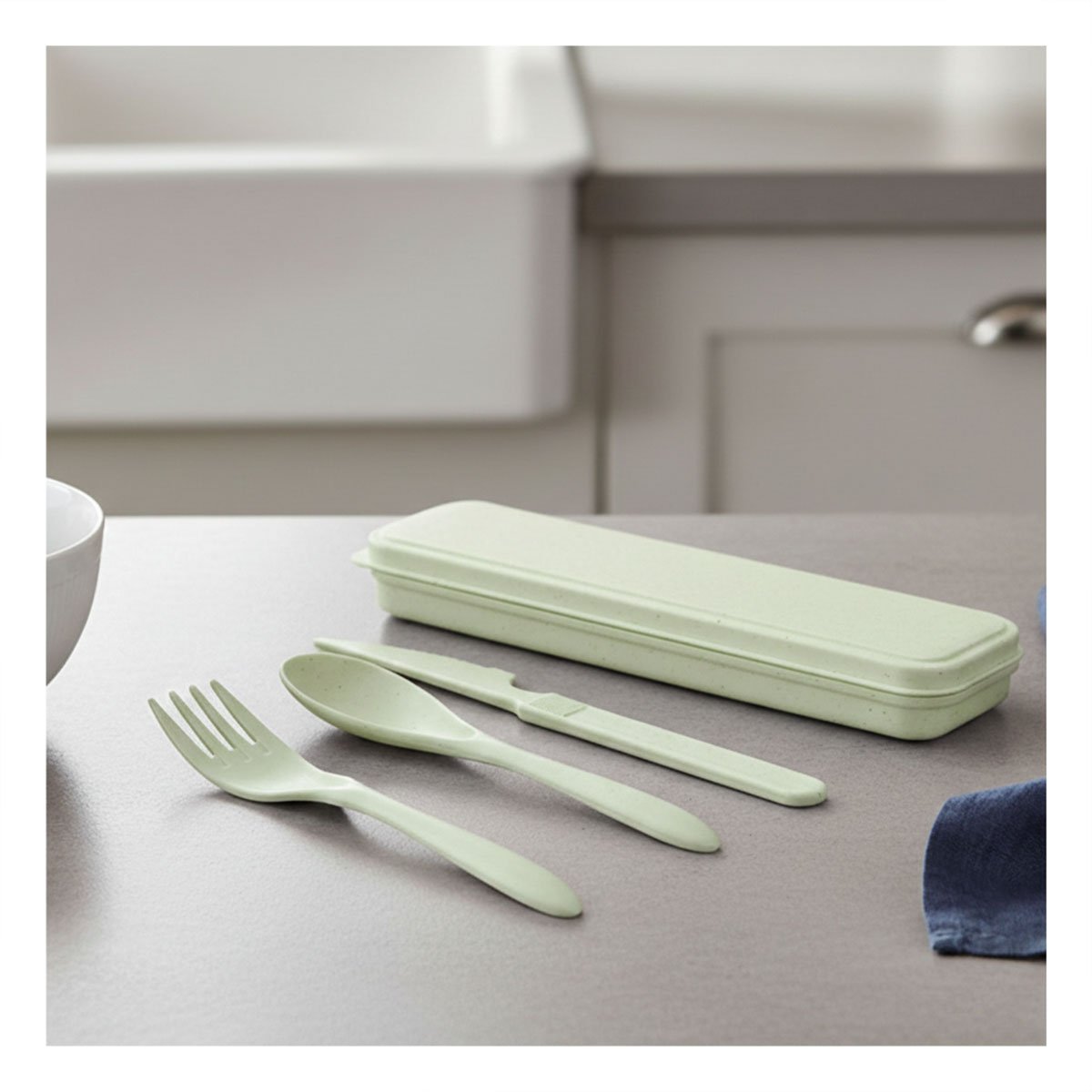 JUEGO 3 CUBIERTOS ECOLOGICOS CON ESTUCHE PRACTICO Y SEGURO VERDE Y+PAPEL REGALO - 5