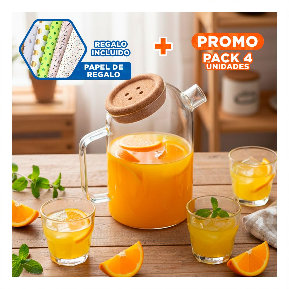 PACK4 ARTICULO MULTIUSO PARA GUARDAR LIQUIDOS Y SERVIR EN MESA TRANSPARENTE Y+PAPEL REGALO - 1