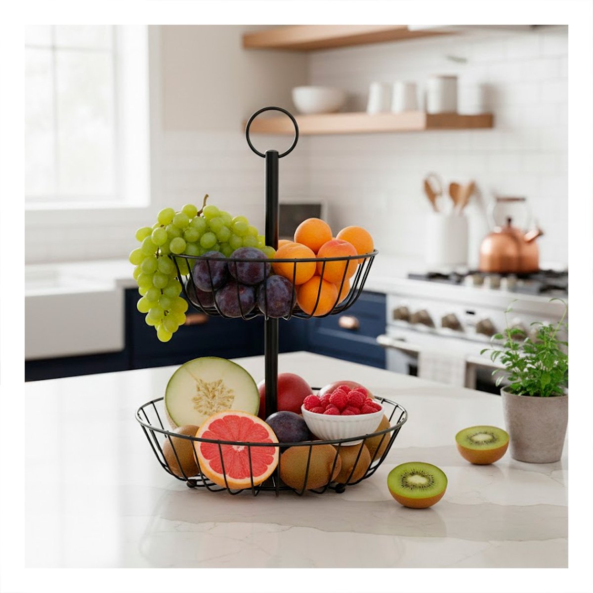 PACK2 FRUTERO MODERNO 2 PISOS CIRCULAR NEGRO PARA ENCIMERA Y+REGALO STICKER - 5