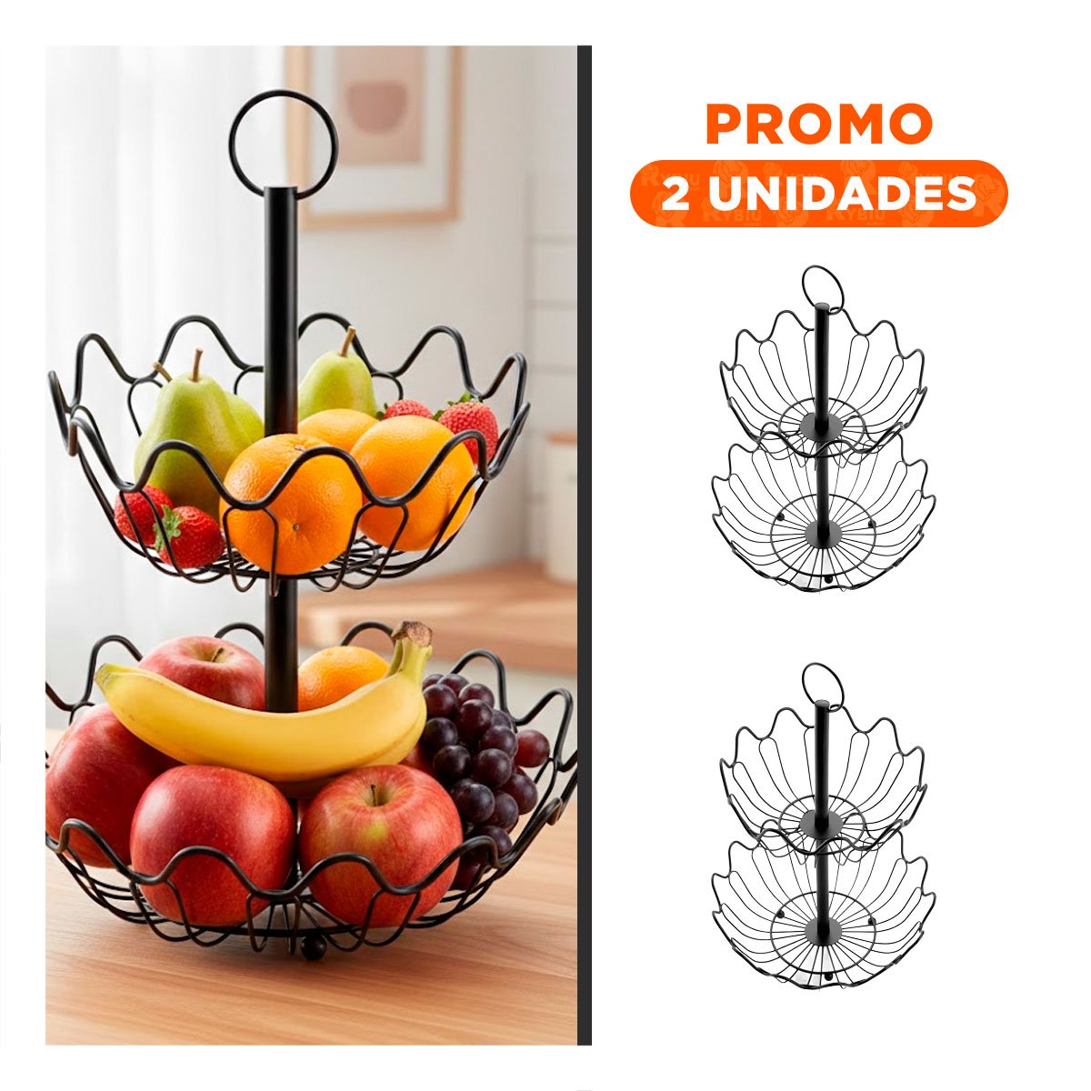 PACK2 FRUTERO CIRCULAR DE 2 NIVELES CON ONDAS COLOR NEGRO - 1