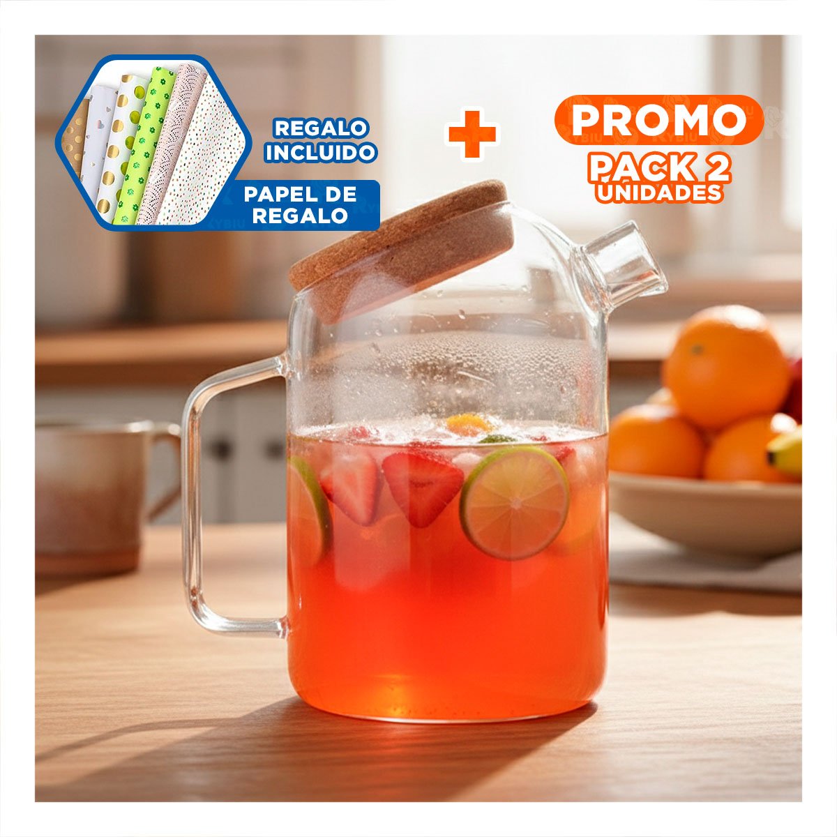 PACK2 ARTICULO PRACTICO PARA SERVIR BEBIDAS FRIAS CON TAPA TRANSPARENTE Y+PAPEL REGALO - 1