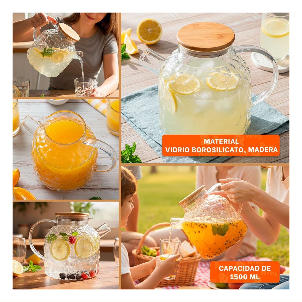 ENVASE COMPACTO DE BOROSILICATO PARA USO DIARIO CON TAPA DE MADERA TRANSPARENTE Y+LIGAS REGALO - 5