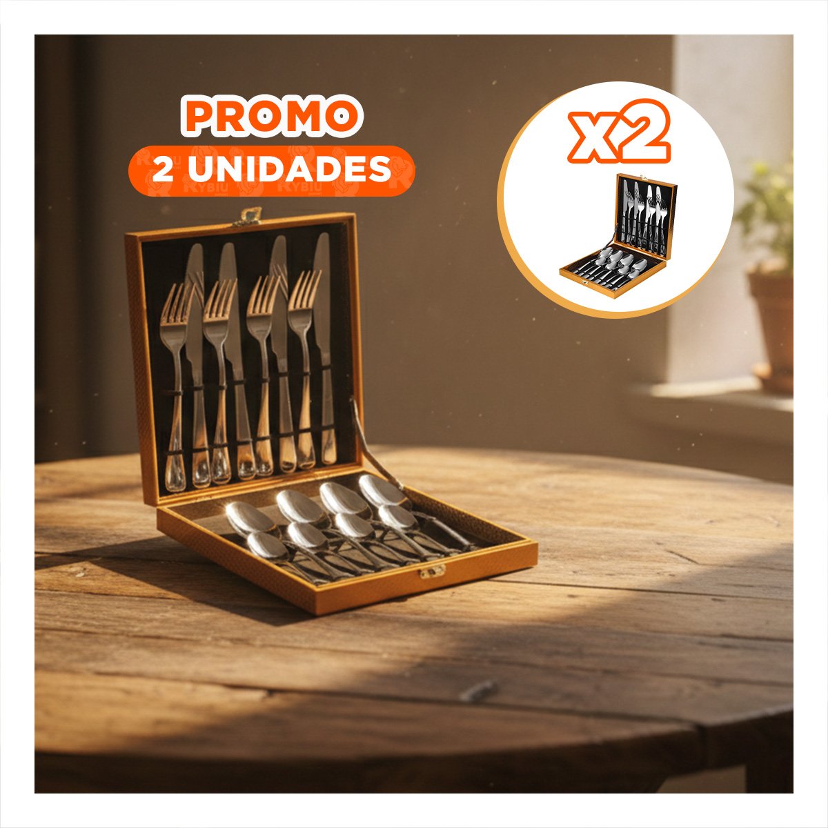 PACK2 ESTUCHE COMPACTO PARA ORGANIZAR MESA FAMILIAR PLATEADO Y+REGALO STICKER - 1