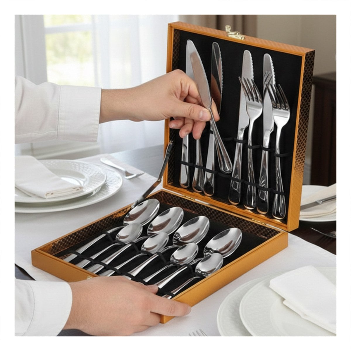 PACK2 ESTUCHE COMPACTO PARA ORGANIZAR MESA FAMILIAR PLATEADO Y+REGALO STICKER - 5