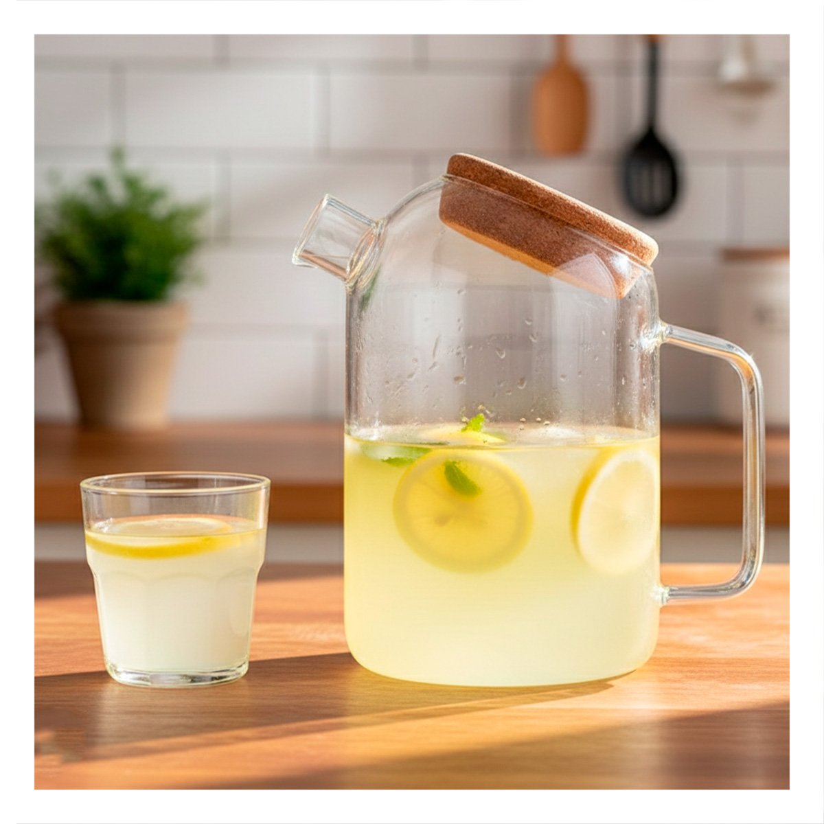 RECIPIENTE PRACTICO DE BOROSILICATO CON TAPA DE CORCHO PARA SERVIR BEBIDAS TRANSPARENTE - 2