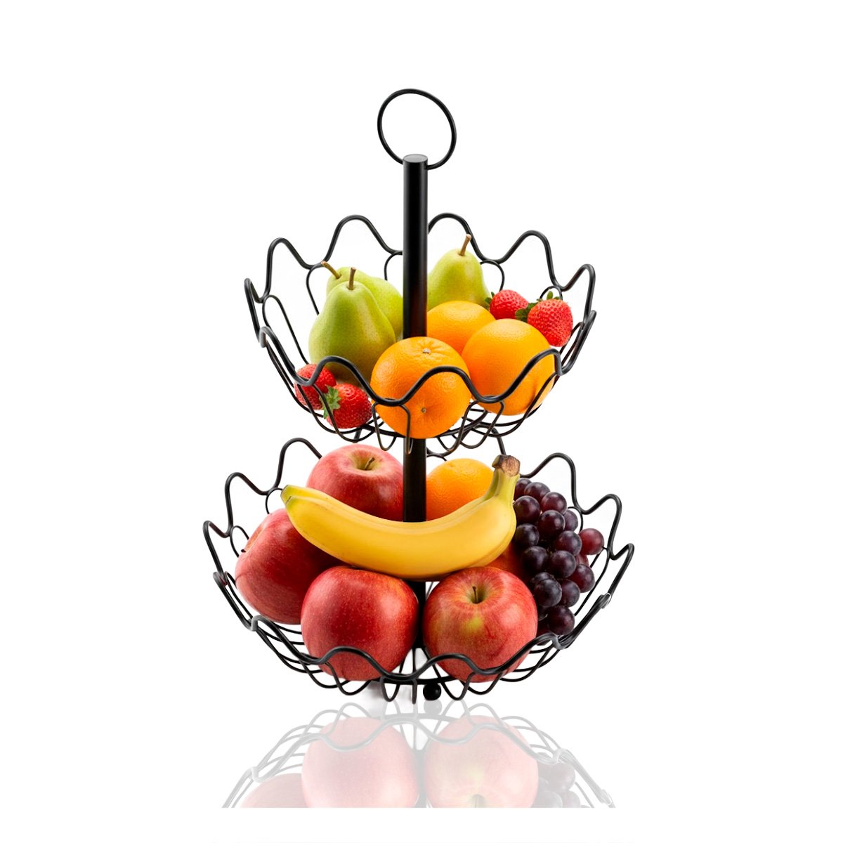 PACK6 FRUTERO DE MESA 2 NIVELES CIRCULAR ONDULADO COLOR NEGRO Y+REGALO STICKER - 2