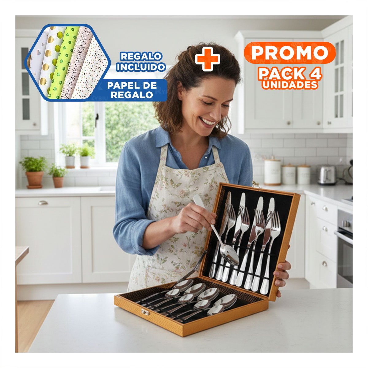 PACK4 ESTUCHE FUNCIONAL PARA GUARDADO SEGURO EN COCINA PLATEADO Y+PAPEL REGALO - 1