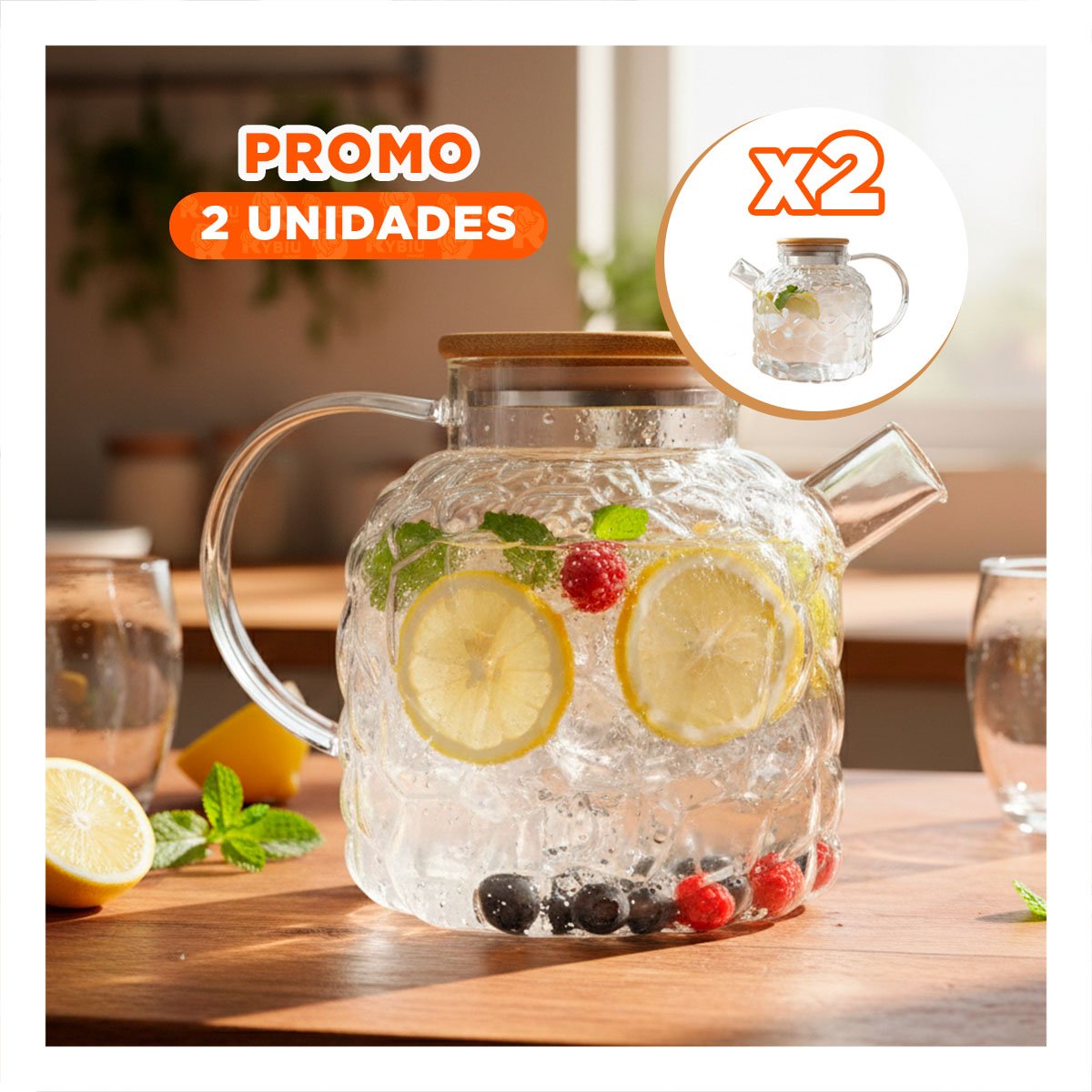 PACK2 ARTICULO CREATIVO PARA COCINA Y MESA CON TAPA DE MADERA TRANSPARENTE Y+REGALO STICKER - 1