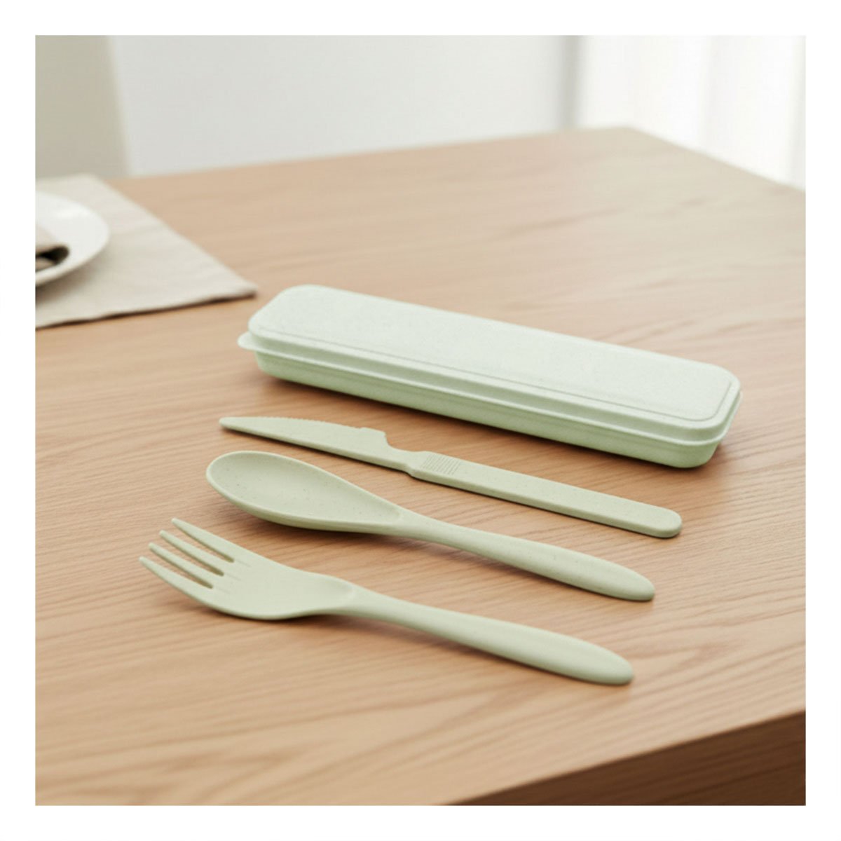 PACK2 JUEGO DE 3 CUBIERTOS COMPACTOS CON ESTUCHE PORTATIL VERDE Y+PAPEL REGALO - 2