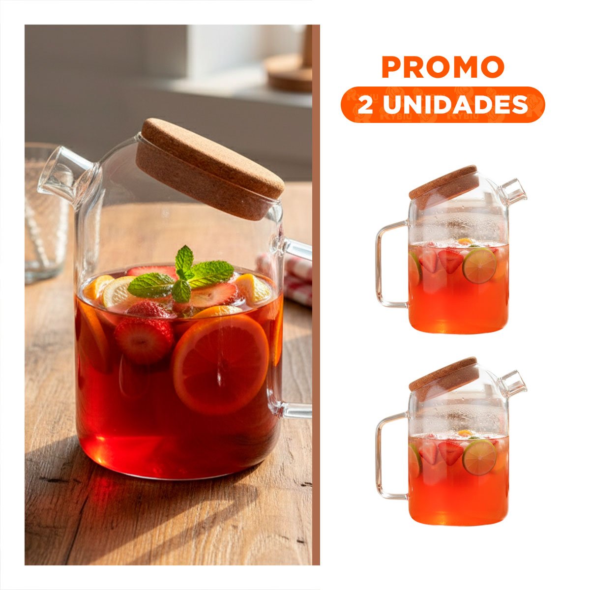 PACK2 ARTICULO CREATIVO DE BOROSILICATO PARA AGUA JUGOS E INFUSIONES TRANSPARENTE - 1