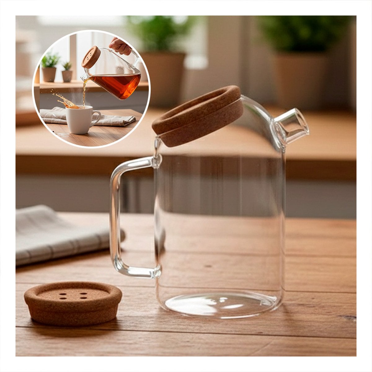 RECIPIENTE ELEGANTE PARA USO DIARIO CON TAPA DE CORCHO TRANSPARENTE Y+REGALO STICKER - 5