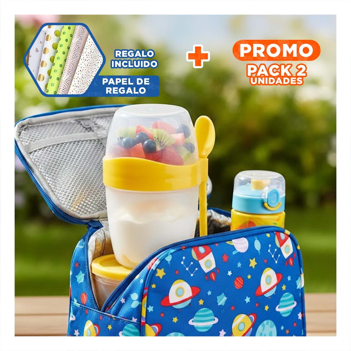 PACK2 RECIPIENTE YOGUR AMARILLO CON CUCHARA INCLUIDA PRACTICO Y SEGURO Y+PAPEL REGALO - 1