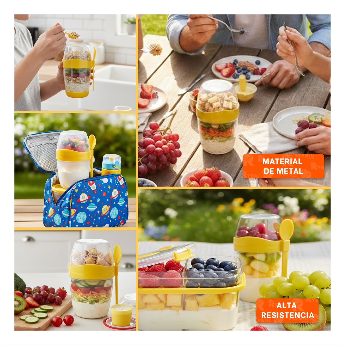 PACK2 RECIPIENTE YOGUR AMARILLO CON CUCHARA INCLUIDA PRACTICO Y SEGURO Y+PAPEL REGALO - 3