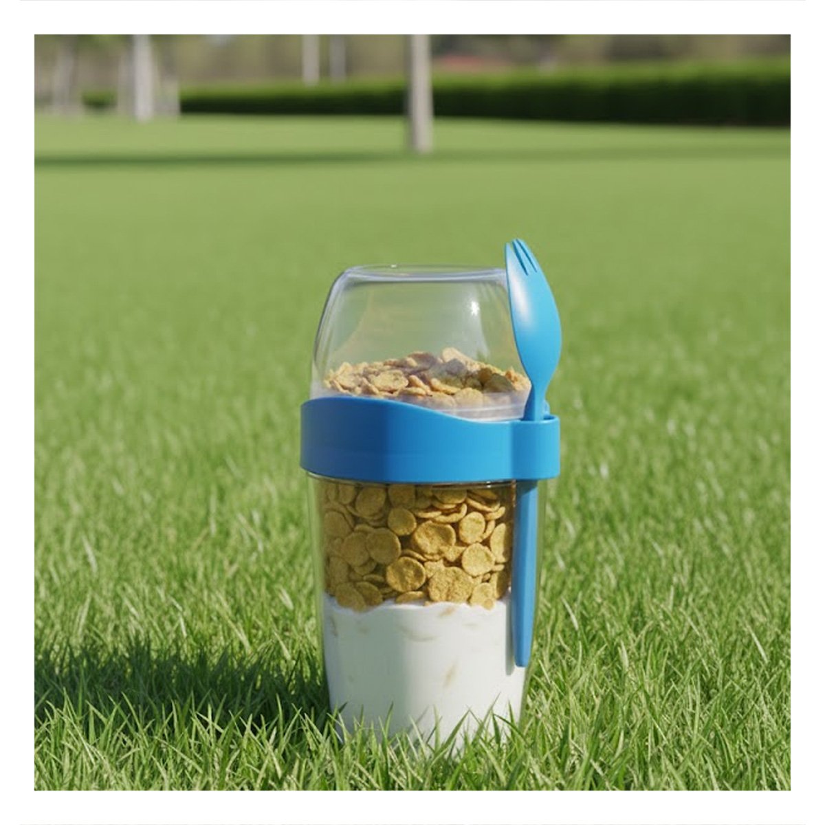 PACK6 VASO YOGURERO CON CUBIERTO GRANDE AZUL 2 EN 1 PARA LLEVAR SIEMPRE Y+PAPEL REGALO - 2