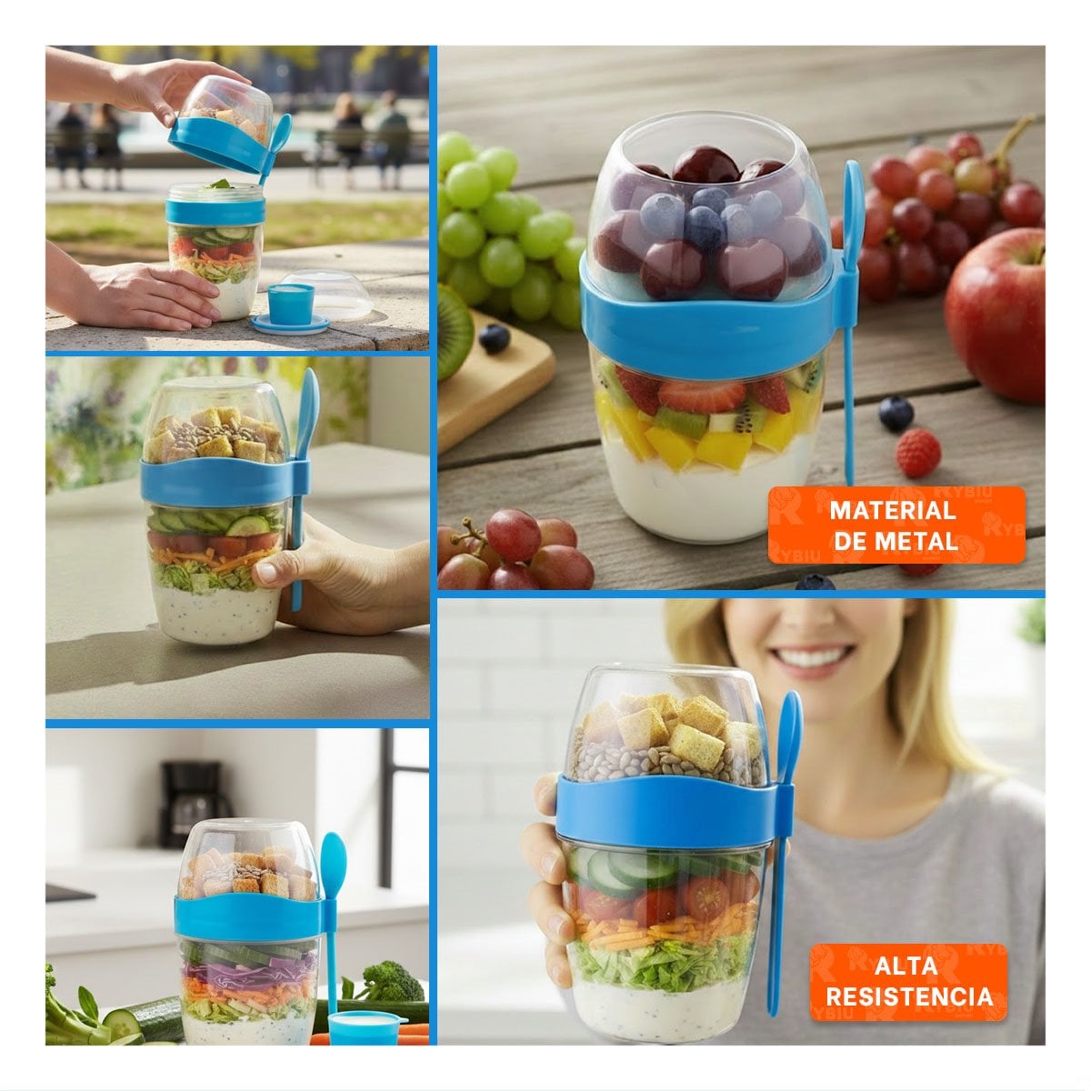 PACK6 CONTENEDOR YOGUR AZUL 2 EN 1 PARA COMBINAR SNACKS AL INSTANTE Y+PAPEL REGALO - 3