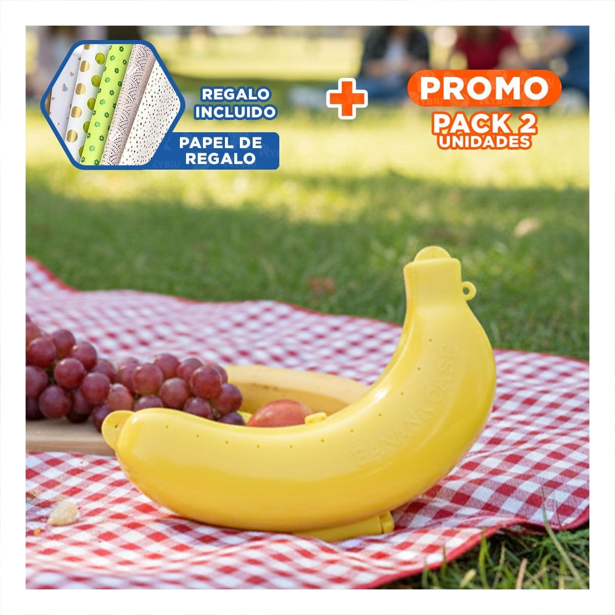 PACK2 FUNDA PORTA PLATANO AMARILLO REUTILIZABLE PARA REDUCIR BOLSAS DESECHABLES Y+PAPEL REGALO - 1