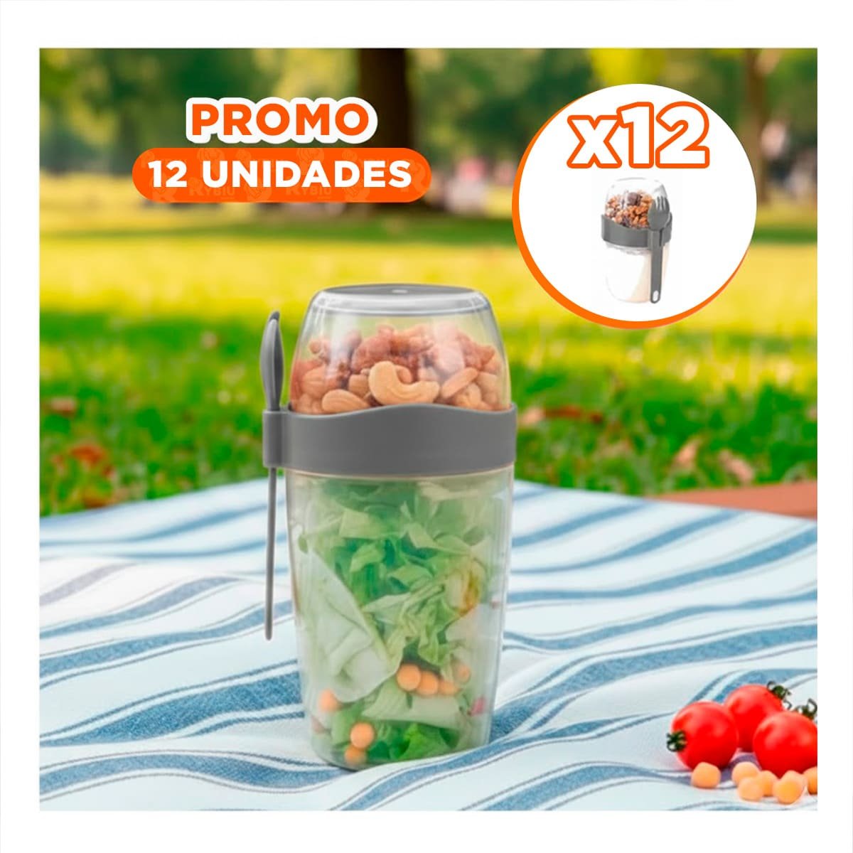 PACK12 VASO YOGUR PLOMO CON CUCHARA INCLUIDA FACIL DE LLEVAR A CLASES - 1