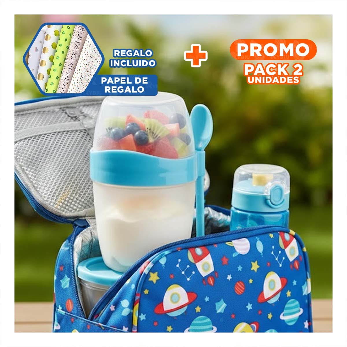 PACK2 RECIPIENTE YOGUR AZUL CON CUCHARA INCLUIDA PRACTICO Y SEGURO Y+PAPEL REGALO - 1