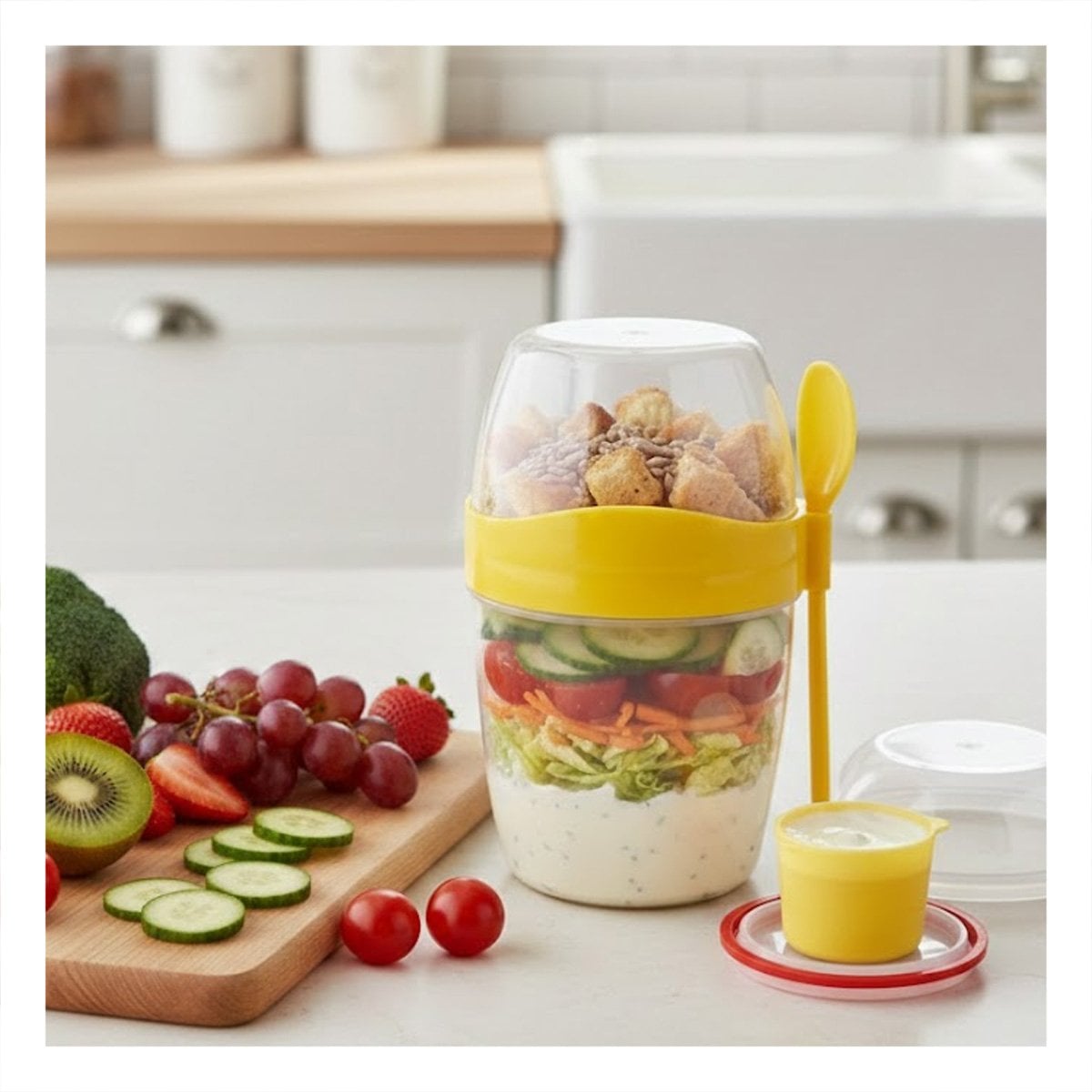 RECIPIENTE YOGUR AMARILLO CON CUCHARA DISENO COMPACTO FACIL DE GUARDAR Y+PAPEL REGALO - 5