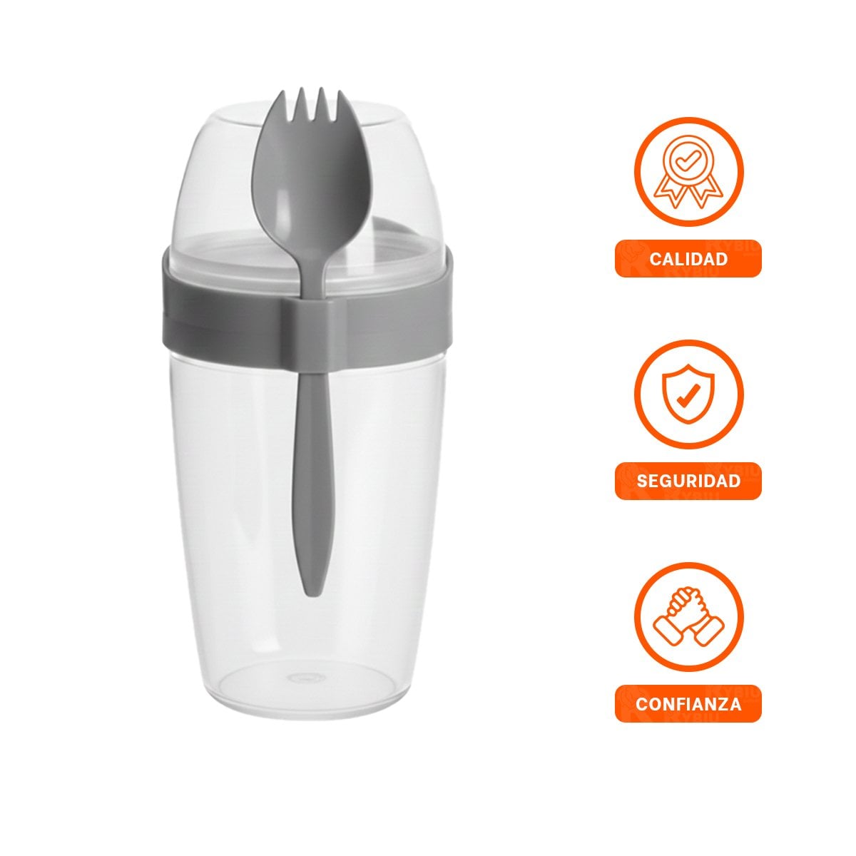 VASO YOGURERO 2 EN 1 CON CUBIERTO GRANDE PLOMO PARA LONCHERA Y VIAJES - 3