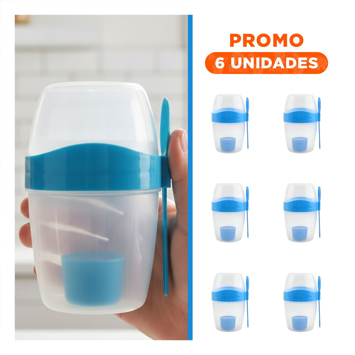 PACK6 RECIPIENTE YOGURERO AZUL CON TAPA SEGURA PARA TRASLADO SIN DERRAMES - 1