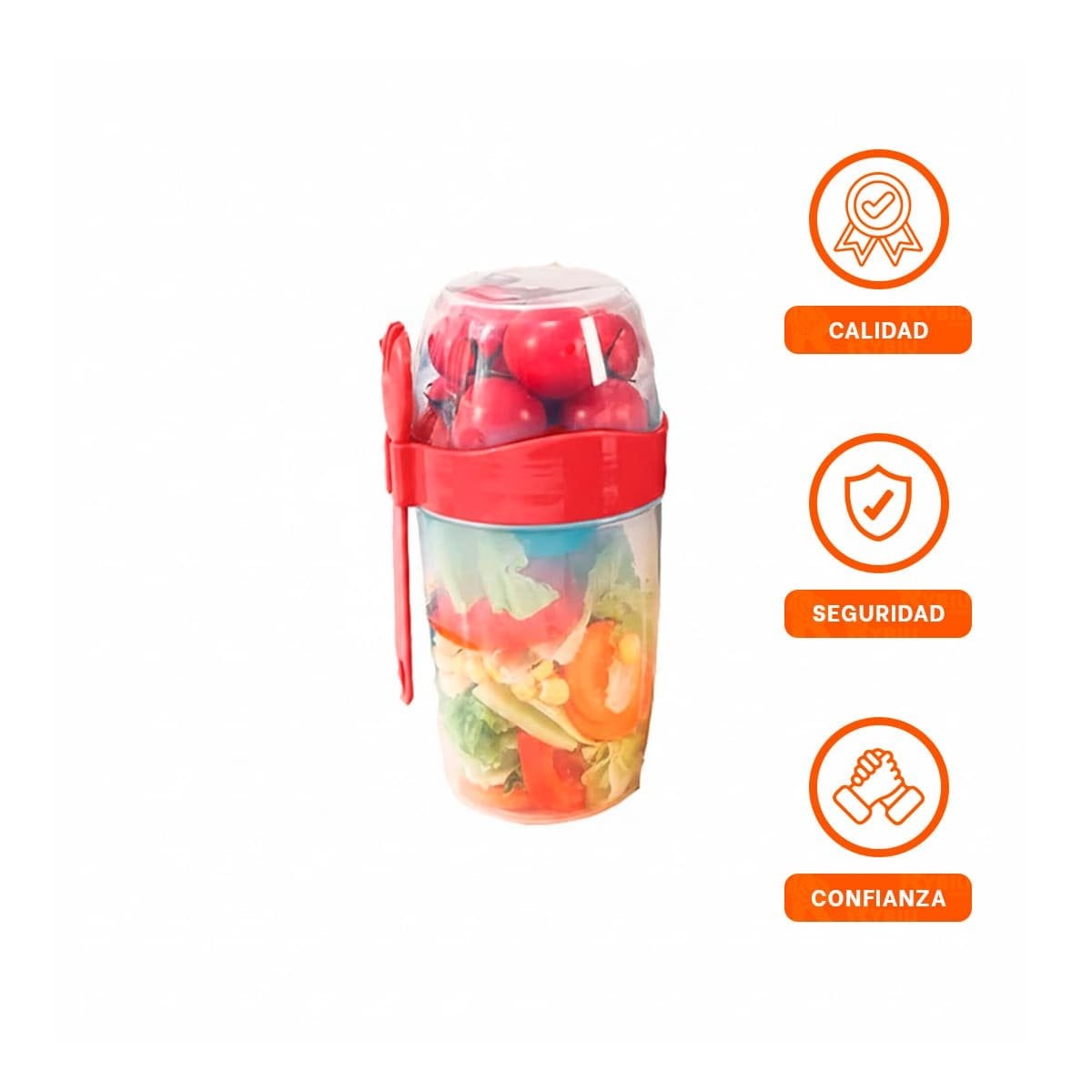 VASO YOGURERO ROJO CON CUBIERTO INTEGRADO PRACTICO PARA USO DIARIO - 3